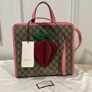 Gucci Pink GG Supreme Strawberry Tote Bag